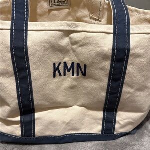 L.L. Bean Cream Tote with navy Accents